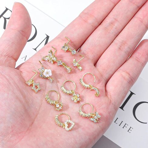 10 قطع 20 جرام حلقات الأنف المتدلية الأطواق على شكل حرف L ترصيع الأنف النحاس تشيكوسلوفاكيا زهرة نجمة فراشة القلب المتدلي ثقب الأنف لطيف الهندي ثقب المجوهرات للنساء in Kuwait
