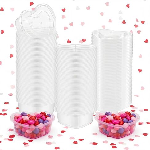 Yinkin 50 Pcs Heart Shaped Storage Containers 5 oz Heart Box Transparent Plastic Heart Containers with Lids Organizer Box for DIY Art Craft Making in Saudi Arabia