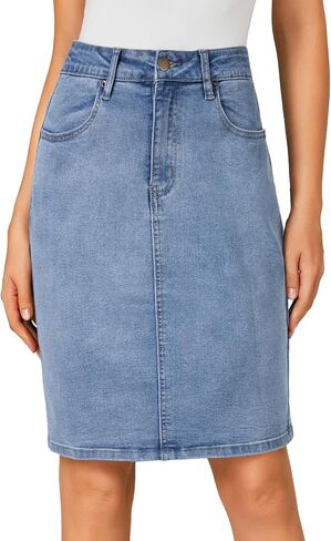 OPOIPIN Women's Casual Stretch High Waist Back Slit Denim Jean Knee Length Skirt in Saudi Arabia