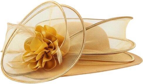 Sanfly المرأة الكنيسة قبعة ديربي كوكتيل قبعة الشاي أنيقة ديربي فستان الكنيسة قبعة واسعة حافة الزفاف قطع زينة لحفلات الشاي in Kuwait