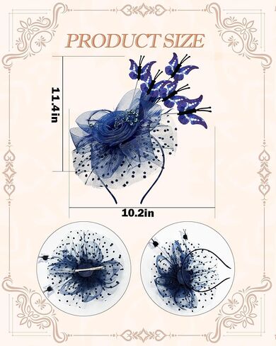 Navy Blue Butterfly Fascinator Hat Set for Women Tea Party Hats Gloves for Women Cocktail Wedding Halloween 1920s in Saudi Arabia