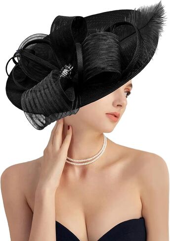 قبعات Dressfan Fascinator للنساء، قبعة كلاسيكية من الكتان مقاس 20 ثانية و50 ثانية لديربي/الكنيسة/الزفاف/الكوكتيل/حفلة الشاي in Saudi Arabia