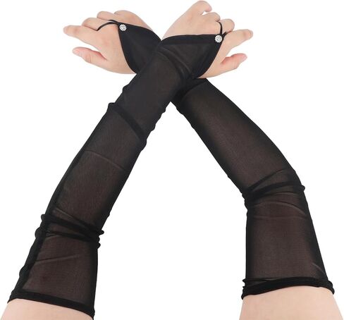 Women's Long Fingerless Sheer Mesh Gloves, Black Stretchy Transparent Tulle Gloves for Wedding Bridal Opera Formal Rave Party Halloween Costume Accessories in Saudi Arabia