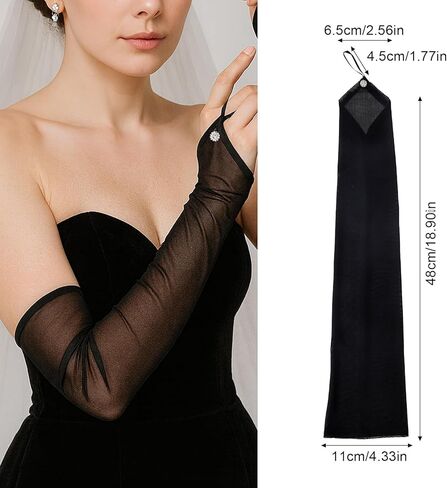 Women's Long Fingerless Sheer Mesh Gloves, Black Stretchy Transparent Tulle Gloves for Wedding Bridal Opera Formal Rave Party Halloween Costume Accessories in Saudi Arabia