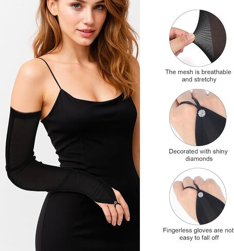 Women's Long Fingerless Sheer Mesh Gloves, Black Stretchy Transparent Tulle Gloves for Wedding Bridal Opera Formal Rave Party Halloween Costume Accessories in Saudi Arabia