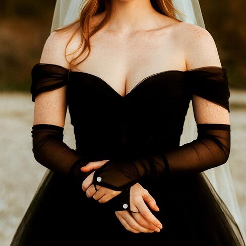 Women's Long Fingerless Sheer Mesh Gloves, Black Stretchy Transparent Tulle Gloves for Wedding Bridal Opera Formal Rave Party Halloween Costume Accessories in Saudi Arabia