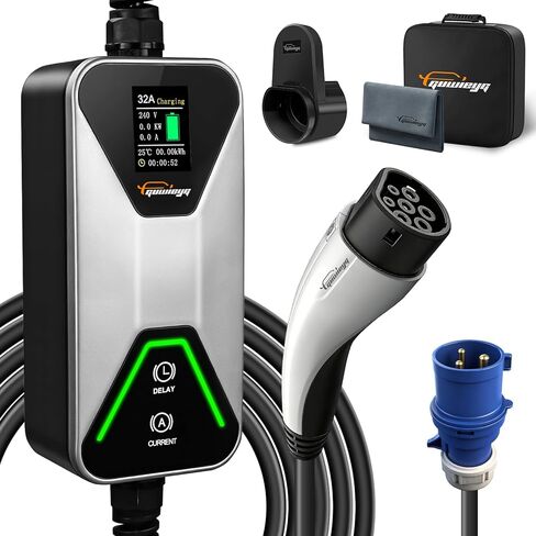 Type 2 EV Charger CEE 7.2KW 5M 8-32A Adjustable Current Type2 Portable Electric Car Charger for IEC 62196 PHEV/EV in Kuwait