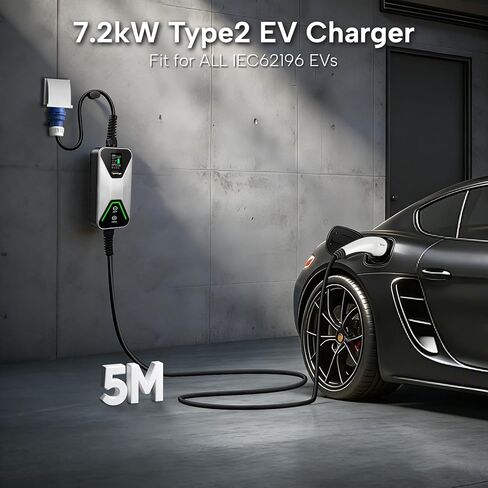 Type 2 EV Charger CEE 7.2KW 5M 8-32A Adjustable Current Type2 Portable Electric Car Charger for IEC 62196 PHEV/EV in Kuwait