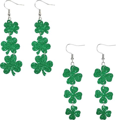 2 أزواج أقراط عيد القديس باتريك للنساء أربع أوراق البرسيم شامروك استرخى أقراط الأيرلندية مهرجان هدايا الحفلات مجوهرات in Kuwait