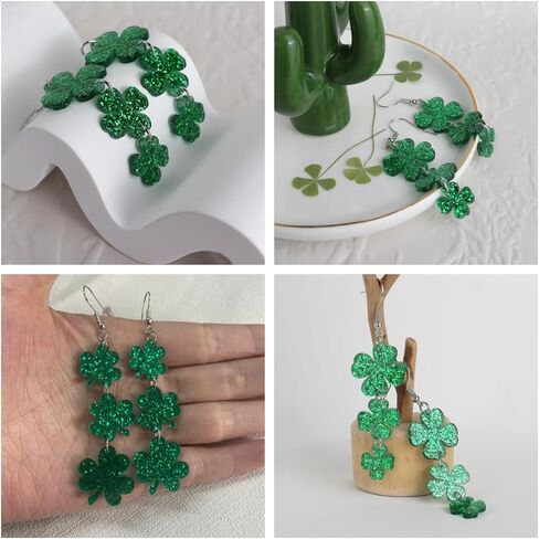 2 أزواج أقراط عيد القديس باتريك للنساء أربع أوراق البرسيم شامروك استرخى أقراط الأيرلندية مهرجان هدايا الحفلات مجوهرات in Kuwait