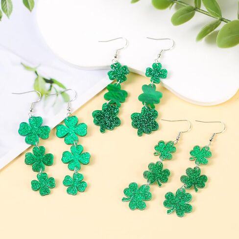 2 أزواج أقراط عيد القديس باتريك للنساء أربع أوراق البرسيم شامروك استرخى أقراط الأيرلندية مهرجان هدايا الحفلات مجوهرات in Kuwait