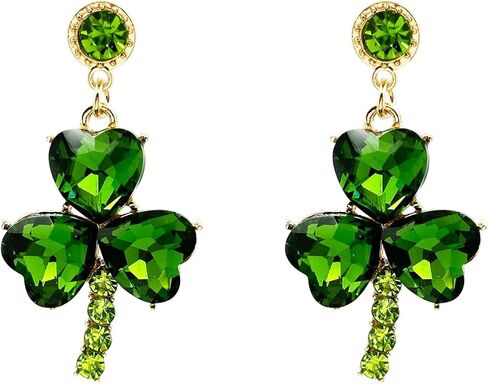 St Patricks Day Earrings Sparky Green Shamrock Dangle Earrings Clover Irish Earrings(2 Green) in Saudi Arabia