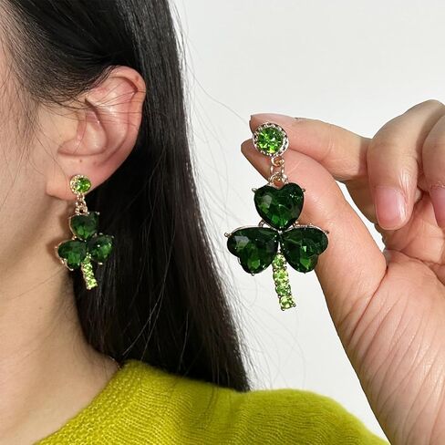 St Patricks Day Earrings Sparky Green Shamrock Dangle Earrings Clover Irish Earrings(2 Green) in Saudi Arabia