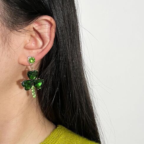 St Patricks Day Earrings Sparky Green Shamrock Dangle Earrings Clover Irish Earrings(2 Green) in Saudi Arabia