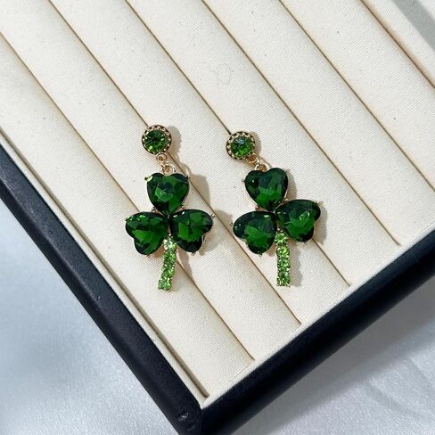 St Patricks Day Earrings Sparky Green Shamrock Dangle Earrings Clover Irish Earrings(2 Green) in Saudi Arabia