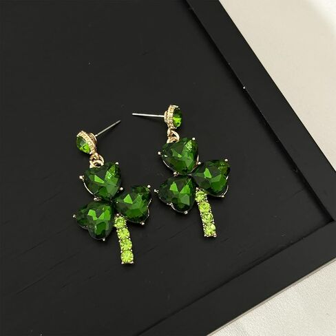 St Patricks Day Earrings Sparky Green Shamrock Dangle Earrings Clover Irish Earrings(2 Green) in Saudi Arabia