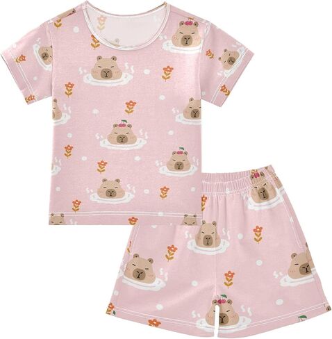 طقم بيجامة صيفية من senya Pink Flower Pig ملابس نوم قطنية قصيرة قطعتين in Kuwait