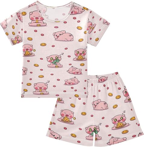 طقم بيجامة صيفية من senya Pink Flower Pig ملابس نوم قطنية قصيرة قطعتين in Kuwait