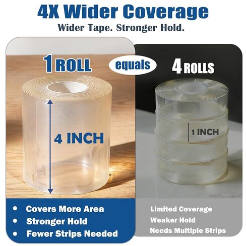 4In x 11.5Ft Double Sided Nano Tape, Heavy Duty Clear Mounting Tape, Extra Wide Reusable Adhesive for Posters, Carpets, Rugs, Picture Hanging in Saudi Arabia