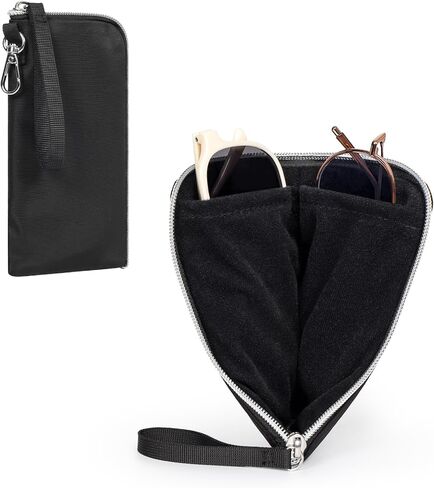 Double Glasses Case, Soft Eyeglass Case with Clip & Zipper, Ultra Light Dual Sunglasses Pouch for Women Men in Saudi Arabia