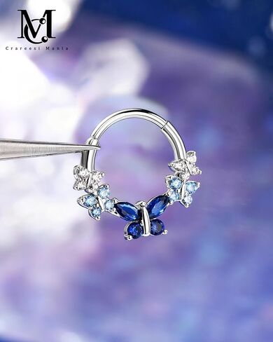 CM Crareesi Mania Spring Septum Rings, Cute Butterfly Septum Piercing Jewelry, 16G Septum Nose Rings for Women, 316L Surgical Steel Blue Daith Helix Earrings Hoop in Saudi Arabia