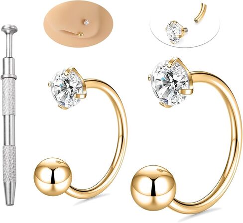 FUNLMO 2Pcs Nose Rings 20G Horseshoe Nose Rings Hoops Nose Studs G23 Titanium Septum Daith Tragus Helix Rook Conch Cartilage Eyebrow Lip Piercing Jewelry Internally Threaded Cubic Zirconia in Saudi Arabia