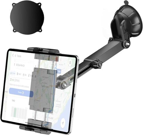 حامل تابلت PLDHPRO للزجاج الأمامي للوحة قيادة السيارة، حامل حامل للخدمة الشاقة مع ذراع تلسكوبي لشبه شاحنة لأجهزة iPad Galaxy Tab 5.1-15.6 بوصة، أساسيات رحلة الطريق in Kuwait