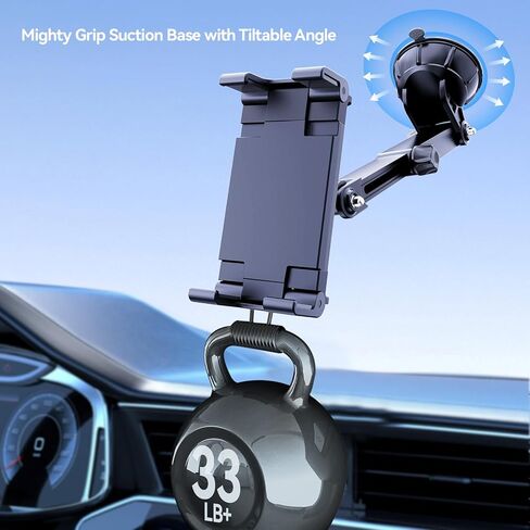 حامل تابلت PLDHPRO للزجاج الأمامي للوحة قيادة السيارة، حامل حامل للخدمة الشاقة مع ذراع تلسكوبي لشبه شاحنة لأجهزة iPad Galaxy Tab 5.1-15.6 بوصة، أساسيات رحلة الطريق in Kuwait