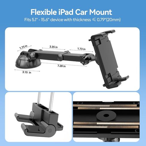 حامل تابلت PLDHPRO للزجاج الأمامي للوحة قيادة السيارة، حامل حامل للخدمة الشاقة مع ذراع تلسكوبي لشبه شاحنة لأجهزة iPad Galaxy Tab 5.1-15.6 بوصة، أساسيات رحلة الطريق in Kuwait