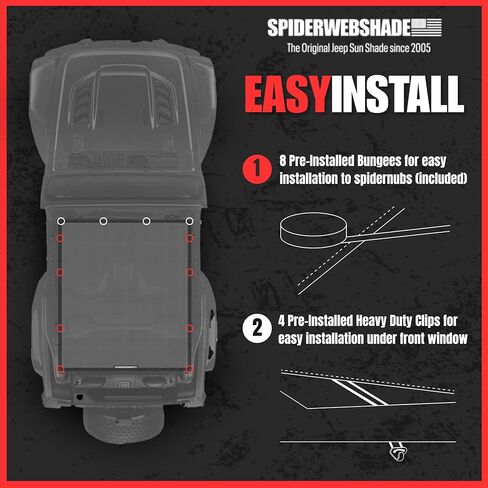 SPIDERWEBSHADE Original JL 2-Door Full Sunshade Top (2018-2026) متوافق مع Jeep Wrangler JL Rubicon Sahara Sport جميع الديكورات - وسادة هوائية آمنة - صناعة أمريكية - ضمان لمدة 10 سنوات (أسود) in Kuwait