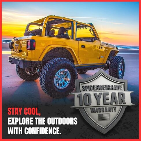 SPIDERWEBSHADE Original JL 2-Door Full Sunshade Top (2018-2026) متوافق مع Jeep Wrangler JL Rubicon Sahara Sport جميع الديكورات - وسادة هوائية آمنة - صناعة أمريكية - ضمان لمدة 10 سنوات (أسود) in Kuwait