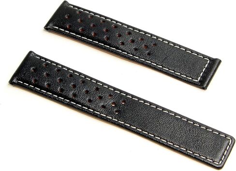 Watchstrapworld TH-CAR19-01-0911-19 mm Black sports perforated leather watch band with white stitching compatible with TAG Heuer Carrera models listed below in Kuwait