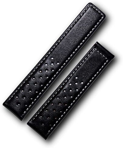 Watchstrapworld TH-CAR19-01-0911-19 mm Black sports perforated leather watch band with white stitching compatible with TAG Heuer Carrera models listed below in Kuwait