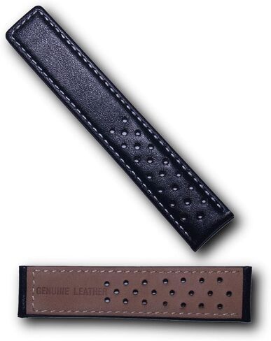 Watchstrapworld TH-CAR19-01-0911-19 mm Black sports perforated leather watch band with white stitching compatible with TAG Heuer Carrera models listed below in Kuwait