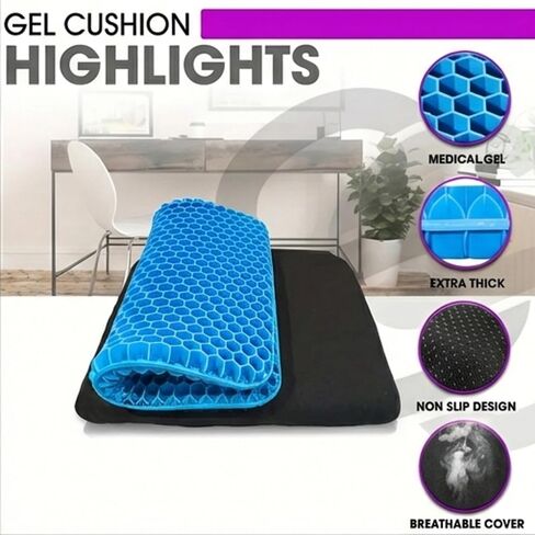 Gel Seat Cushion – Ergonomic Comfort for Office, Car, Travel & Pregnancy | Back Pain, Coccyx, Supports Spine, Breathable & Cooling for Summer | Designed for Chairs & Long Sitting in Saudi Arabia