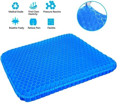 Gel Seat Cushion – Ergonomic Comfort for Office, Car, Travel & Pregnancy | Back Pain, Coccyx, Supports Spine, Breathable & Cooling for Summer | Designed for Chairs & Long Sitting in Saudi Arabia