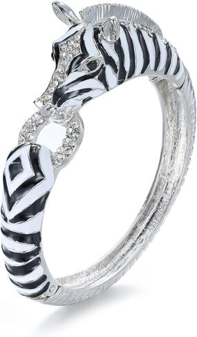 EVER FAITH Austrian Crysta Enamel Art Deco Zebra Horse Animal Hinged Bracelet in Saudi Arabia