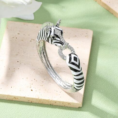 EVER FAITH Austrian Crysta Enamel Art Deco Zebra Horse Animal Hinged Bracelet in Saudi Arabia