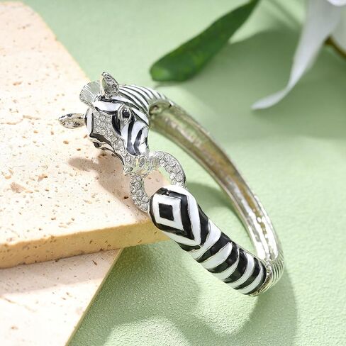 EVER FAITH Austrian Crysta Enamel Art Deco Zebra Horse Animal Hinged Bracelet in Saudi Arabia