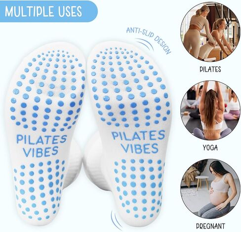 جوارب بيلاتيس لطيفة - لافتة الفتيات الساخنة دو بيلاتيس أفضل هدايا بيلاتيس للنساء والفتيات - جوارب بيضاء بمقبض طاقم لتمارين البيلاتس في الاستوديو (176) in Kuwait