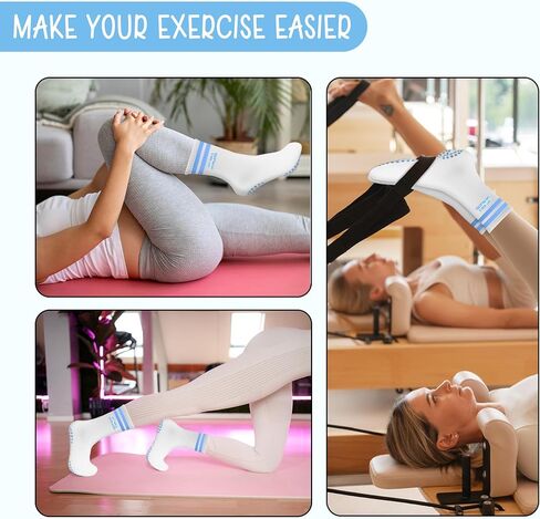 جوارب بيلاتيس لطيفة - لافتة الفتيات الساخنة دو بيلاتيس أفضل هدايا بيلاتيس للنساء والفتيات - جوارب بيضاء بمقبض طاقم لتمارين البيلاتس في الاستوديو (176) in Kuwait