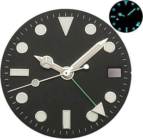 28.5mm GMT Watch Dial+Hands Set with BGW9 Blue Lume, Compatible for NH34 Movement, Replacement Watch Accessories for Custom Watch Assembly in Saudi Arabia
