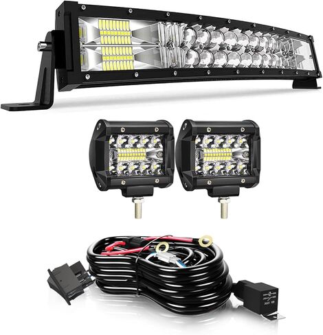 شريط إضاءة LED 32 بوصة منحني شريط LED للطرق الوعرة مع 2 قطعة 4 بوصة 60 وات مصابيح الضباب LED مع مجموعة أدوات تسخير الأسلاك لشاحنات جيب Polaris ATV UTV قضبان إضاءة القارب in Kuwait