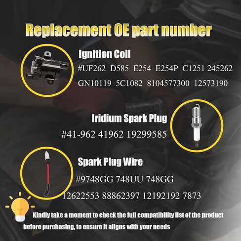 حزمة ملفات الإشعال المستديرة UF262 / شمعات إشعال إيريديوم مزدوجة / أسلاك توصيل الإشعال لسيارة Chevy Avalanche Express Tahoe Silverado Suburban 1500 HD GMC Savana Sierra Yukon HUMMER H2 V8 4.8L 5.3L 6L 8PSC in Kuwait