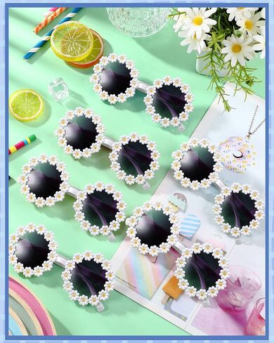 Sumind 24 Pairs Kids Daisy Sunglasses Flower Round Sunglasses for Toddler Child Beach Glasses Cute Eyewear Party Favor (White) in Saudi Arabia