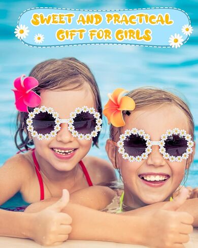 Sumind 24 Pairs Kids Daisy Sunglasses Flower Round Sunglasses for Toddler Child Beach Glasses Cute Eyewear Party Favor (White) in Saudi Arabia