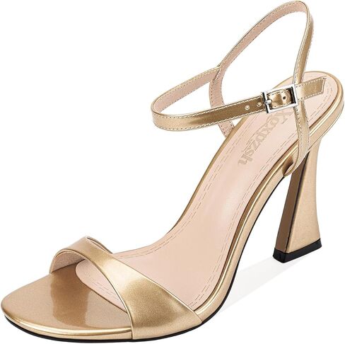 الكعوب الذهبية للنساء المفتوحة تو الصنادل Strappy 4 بوصة متوهج عالية الكعب لامع الكاحل فستان بحزام أحذية لحفلات الزفاف حفلة موسيقية in Kuwait