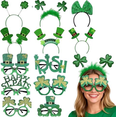 St. Patrick's Day Headbands and Shamrock Glasses, Eco-Friendly Plastic, Easy Storage & Reusable Irish Party Favors in Saudi Arabia