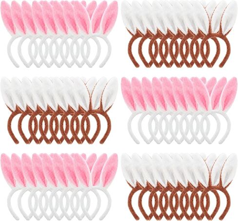Tigeen 48 Pcs Easter Bunny Ears Headband Cute Plush Rabbit Ears Hairbands Bunny Costume for Adult Easter Party Favors in Saudi Arabia