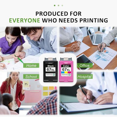 خراطيش حبر AURASKY 67XL حزمة كومبو باللون الأسود/اللون متوافقة مع حبر الطابعة HP Ink 67 XL لحبر HP DeskJet 2700 2700e 2755e 2800 2855e 4155e 4255e 2852e Envy 6055e 6000 6455e (عبوتان) in Kuwait
